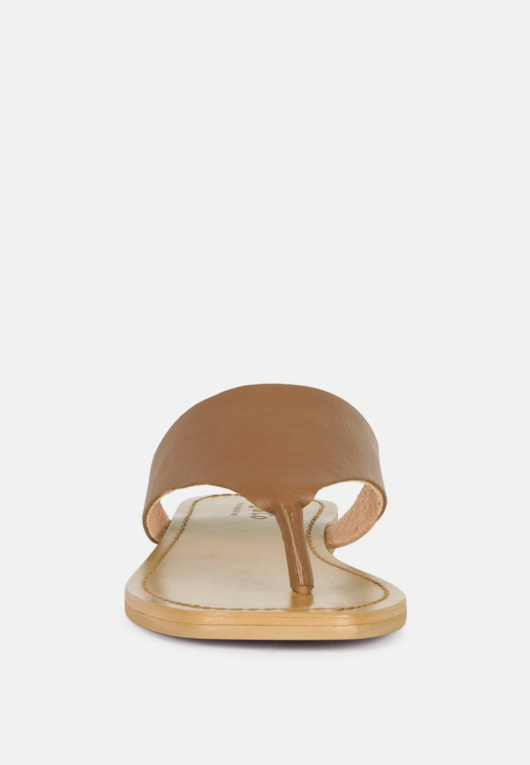 OROFER Tan Soft Leather Luxury Thong Flats_Tan