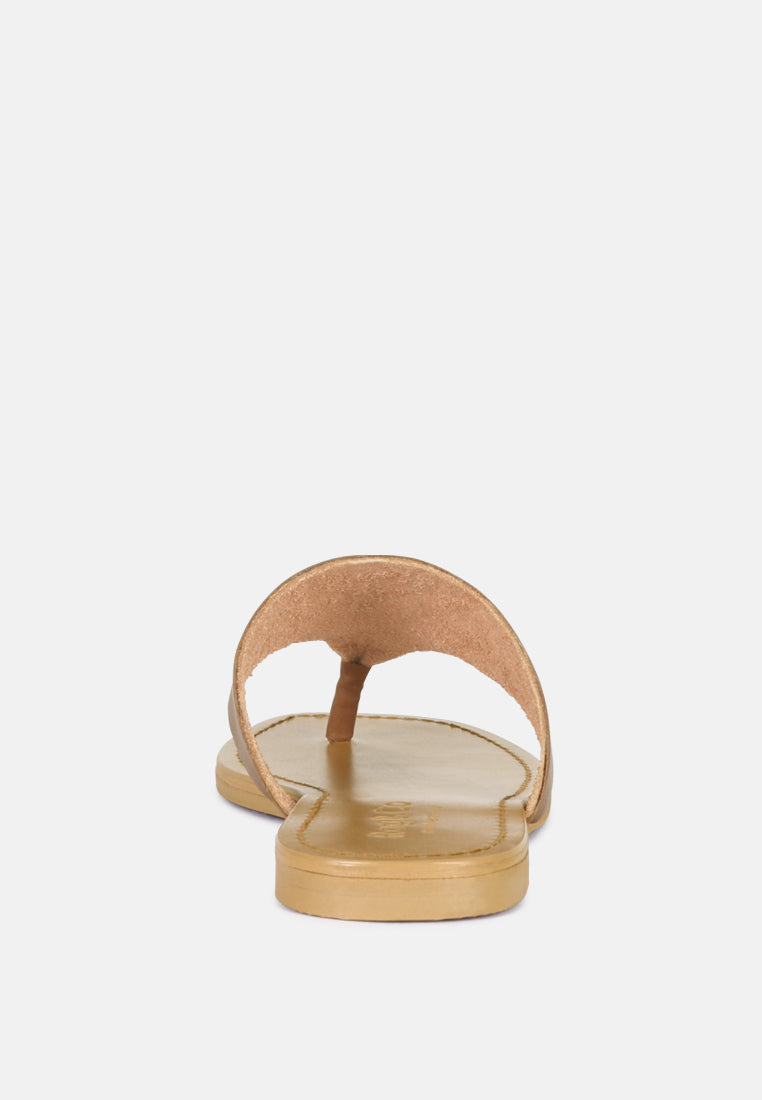 OROFER Tan Soft Leather Luxury Thong Flats_Tan