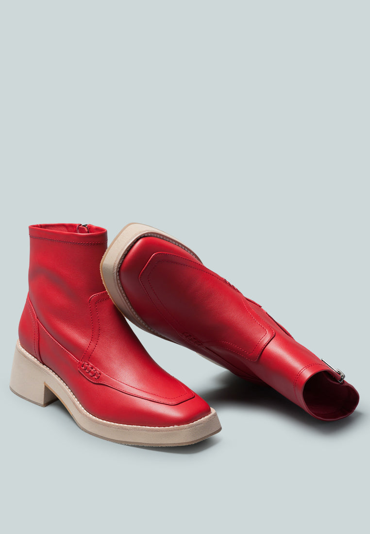 OXMAN Zip-up Red Ankle Boot_Red