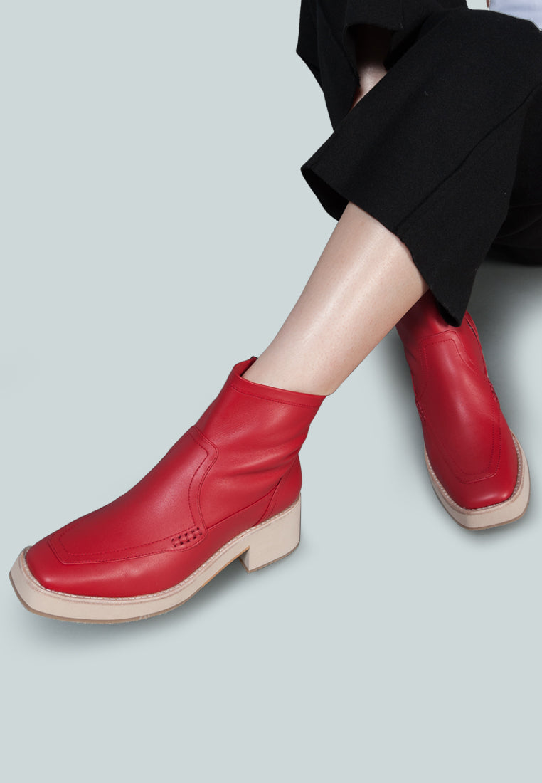 OXMAN Zip-up Red Ankle Boot_Red