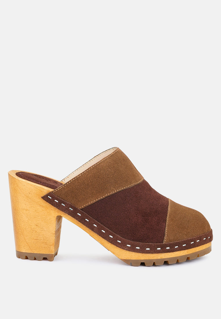 Ochroma Vintage Patchwork Suede Mule Clogs in Tan-Tan