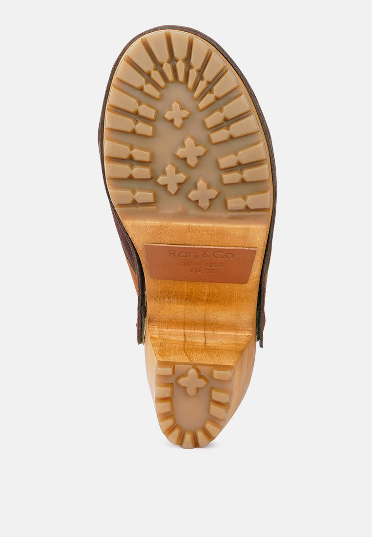 Ochroma Vintage Patchwork Suede Mule Clogs in Tan-Tan