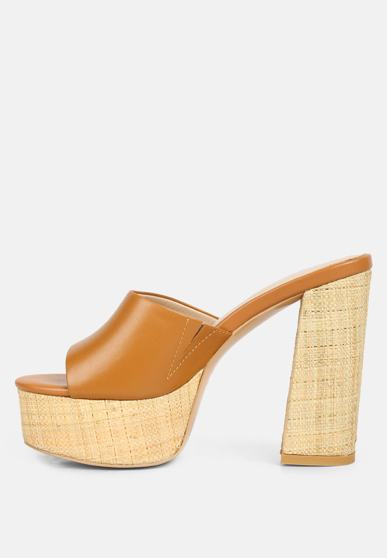 SHURI Open Toe High Block Heel Sandals in Tan#color_tan
