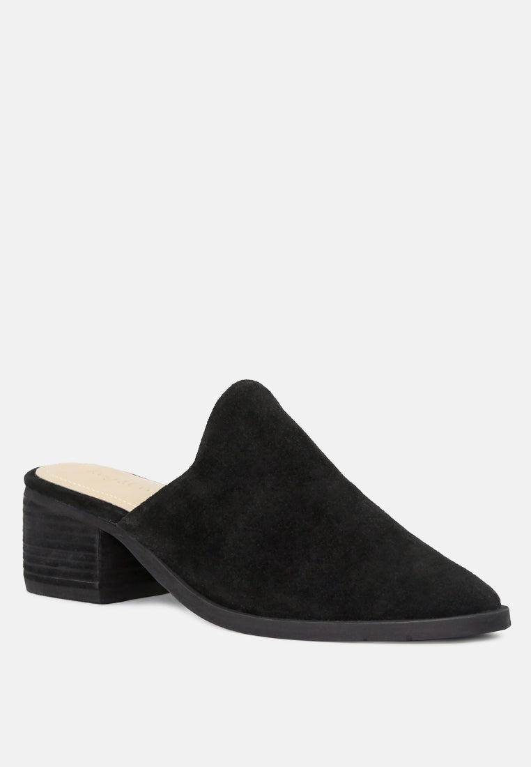 PALMA Black Stacked Heel Mules-Black