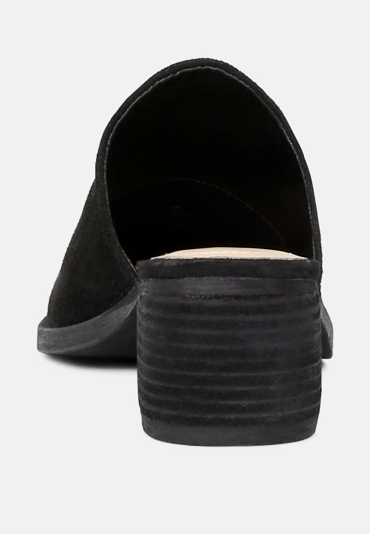 PALMA Black Stacked Heel Mules-Black