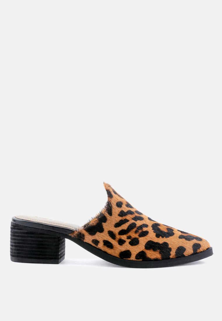 PALMA Leopard Print Stacked Heel Mules-Leopard