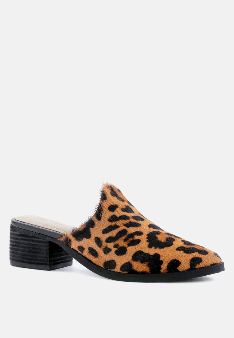 PALMA Leopard Print Stacked Heel Mules-Leopard