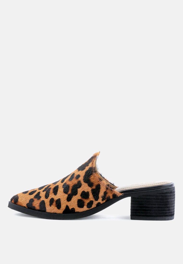PALMA Leopard Print Stacked Heel Mules-Leopard