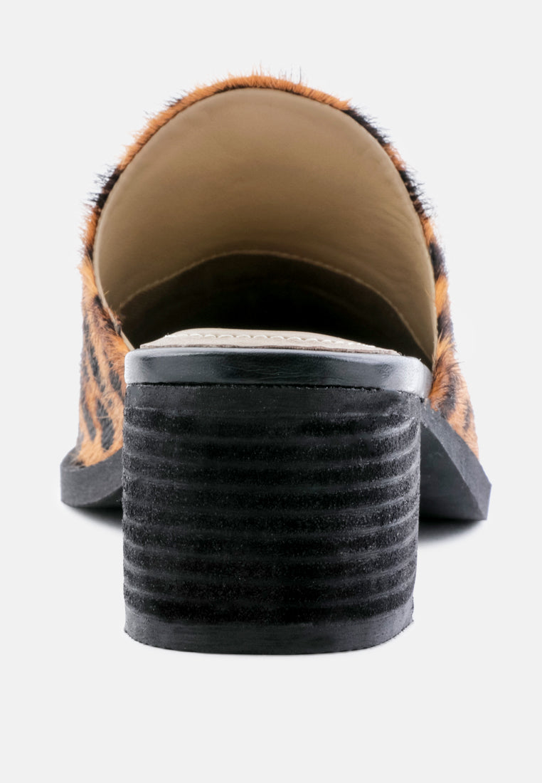 PALMA Leopard Print Stacked Heel Mules-Leopard