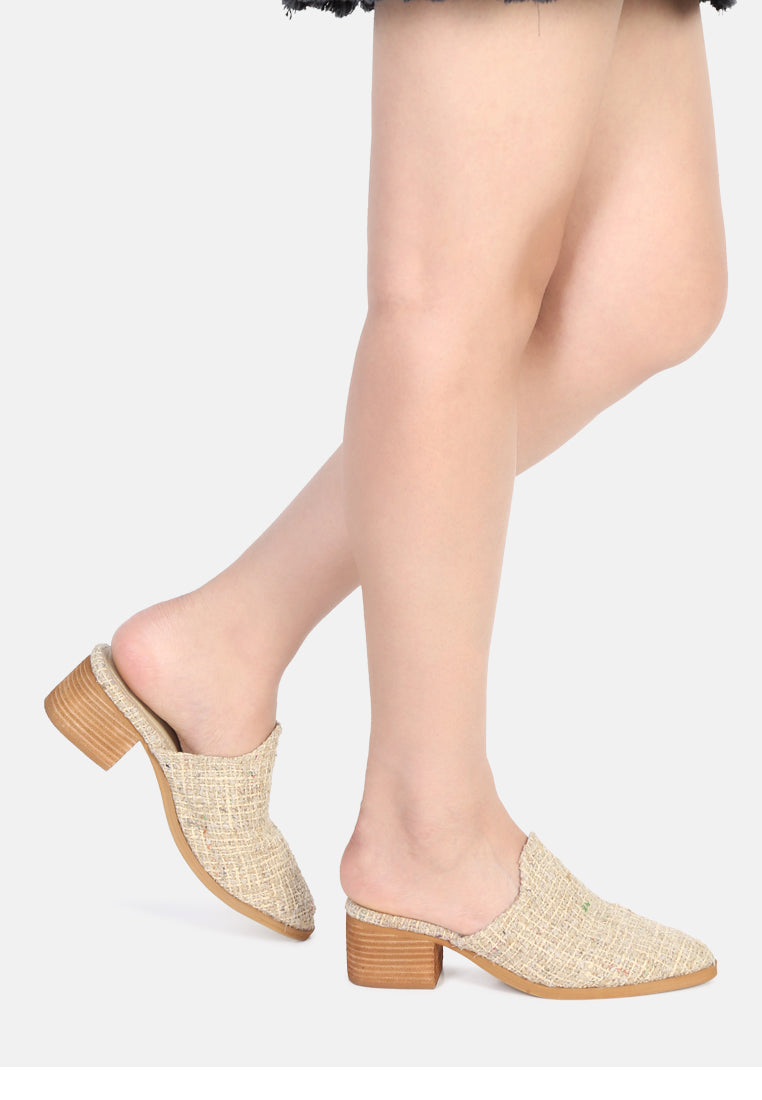 PALMA Natural Stacked Heel Mules-Natural