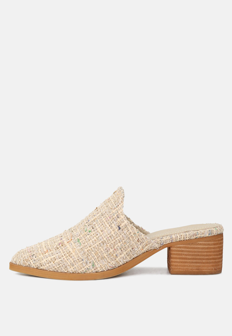 PALMA Natural Stacked Heel Mules-Natural