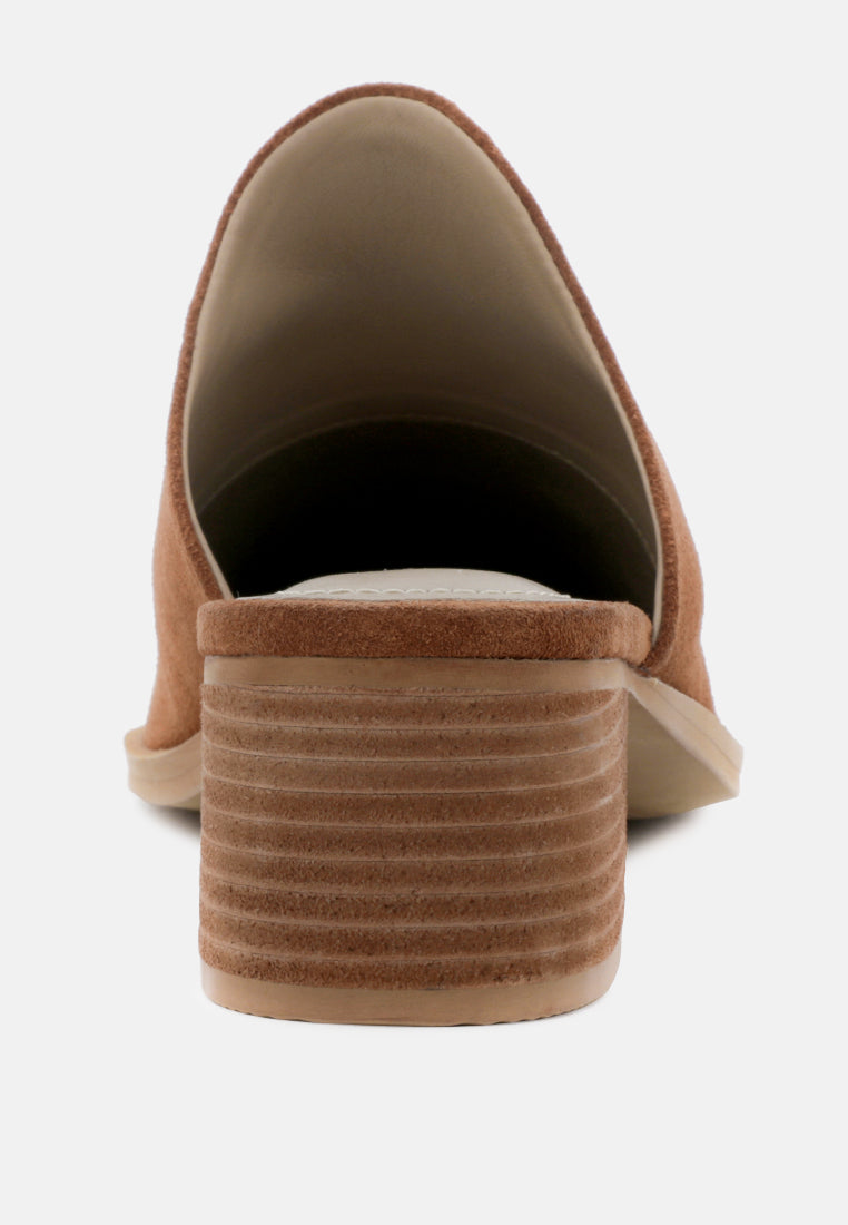 PALMA Tan Stacked Heel Mules-Tan