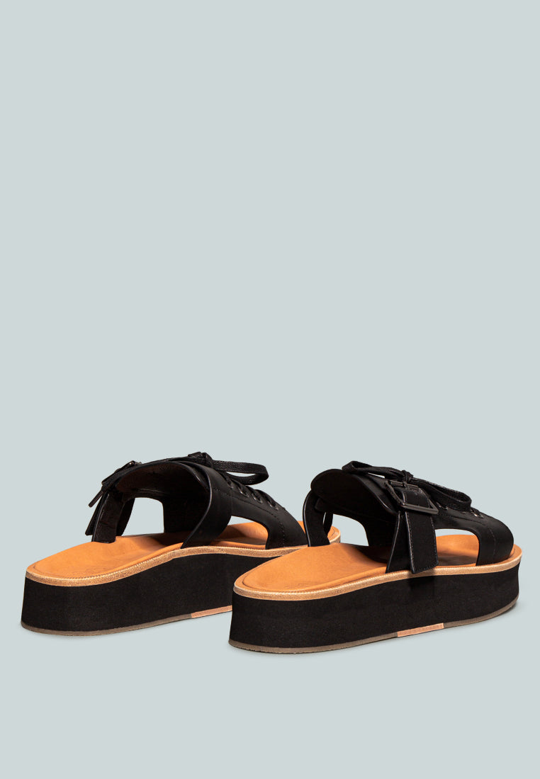 PATTON Black Lace Up Buckled Platform Sandals_Black
