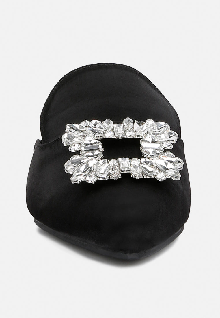 PERRINE Diamante Jewel Satin Mules in Black#color_black