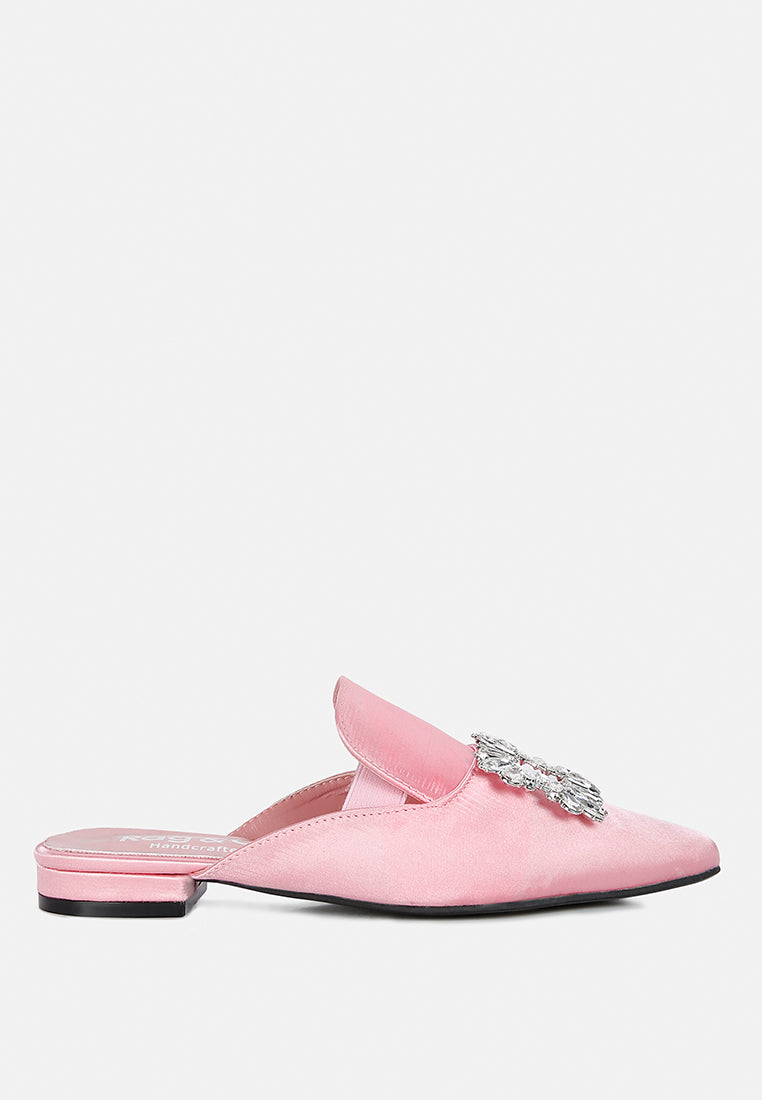 PERRINE Diamante Jewel Satin Mules in Blush#color_blush