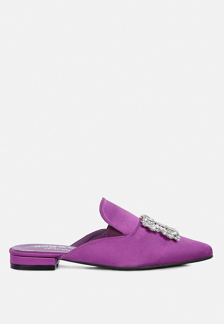 PERRINE Diamante Jewel Satin Mules in Purple#color_purple