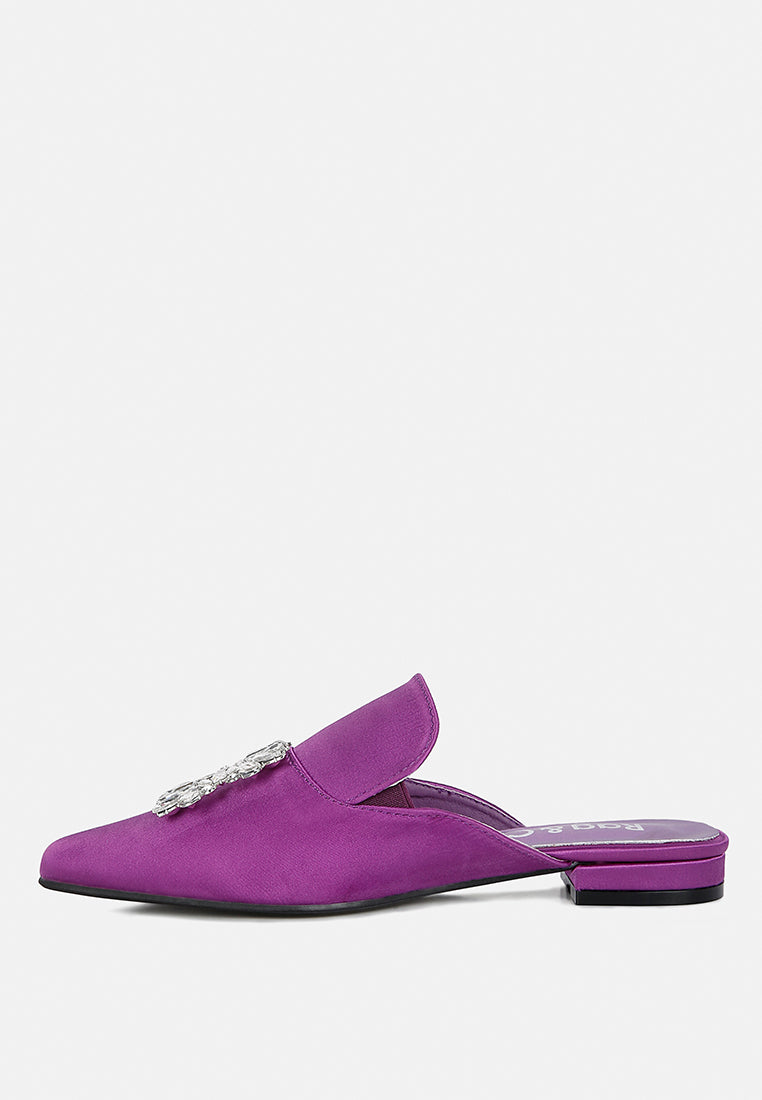 PERRINE Diamante Jewel Satin Mules in Purple#color_purple