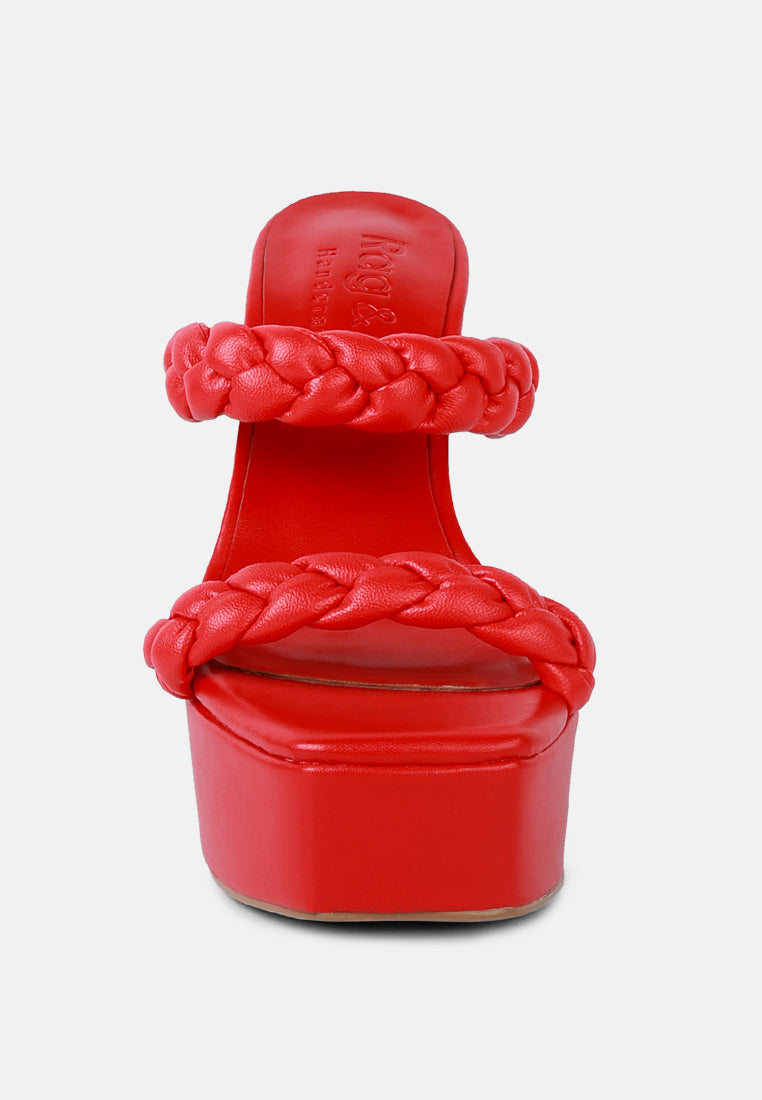 PIN-UP Red Braided High Heel Sandals-Red