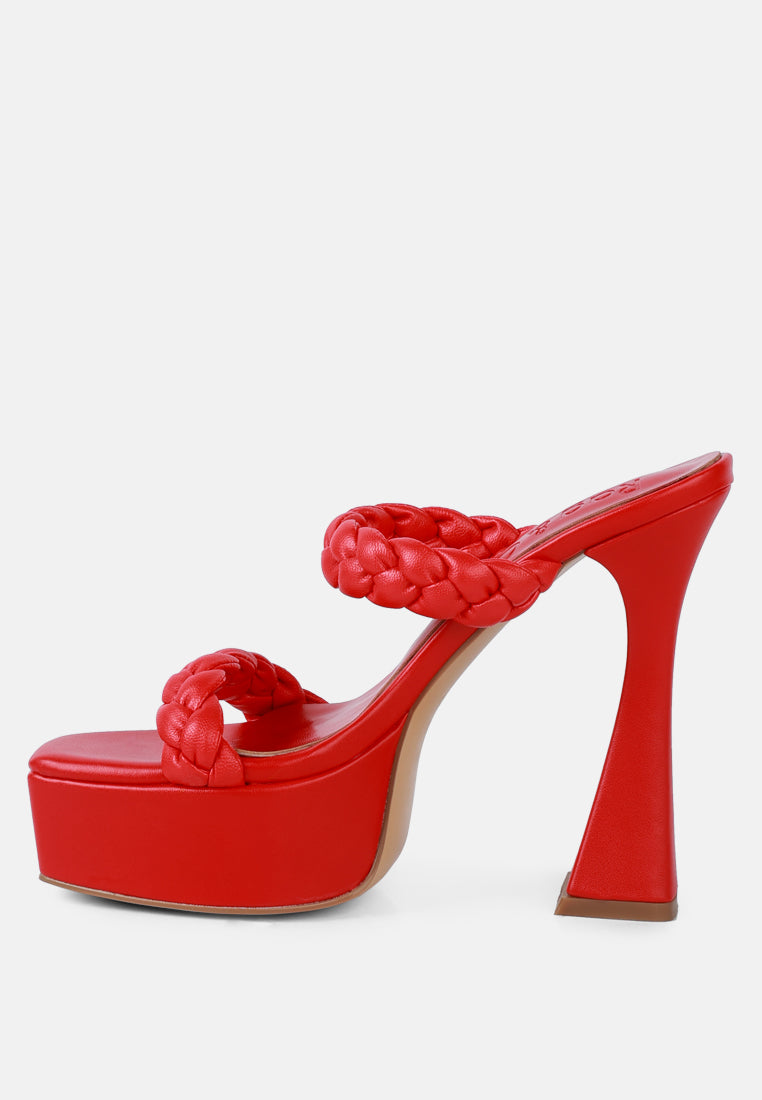 PIN-UP Red Braided High Heel Sandals-Red