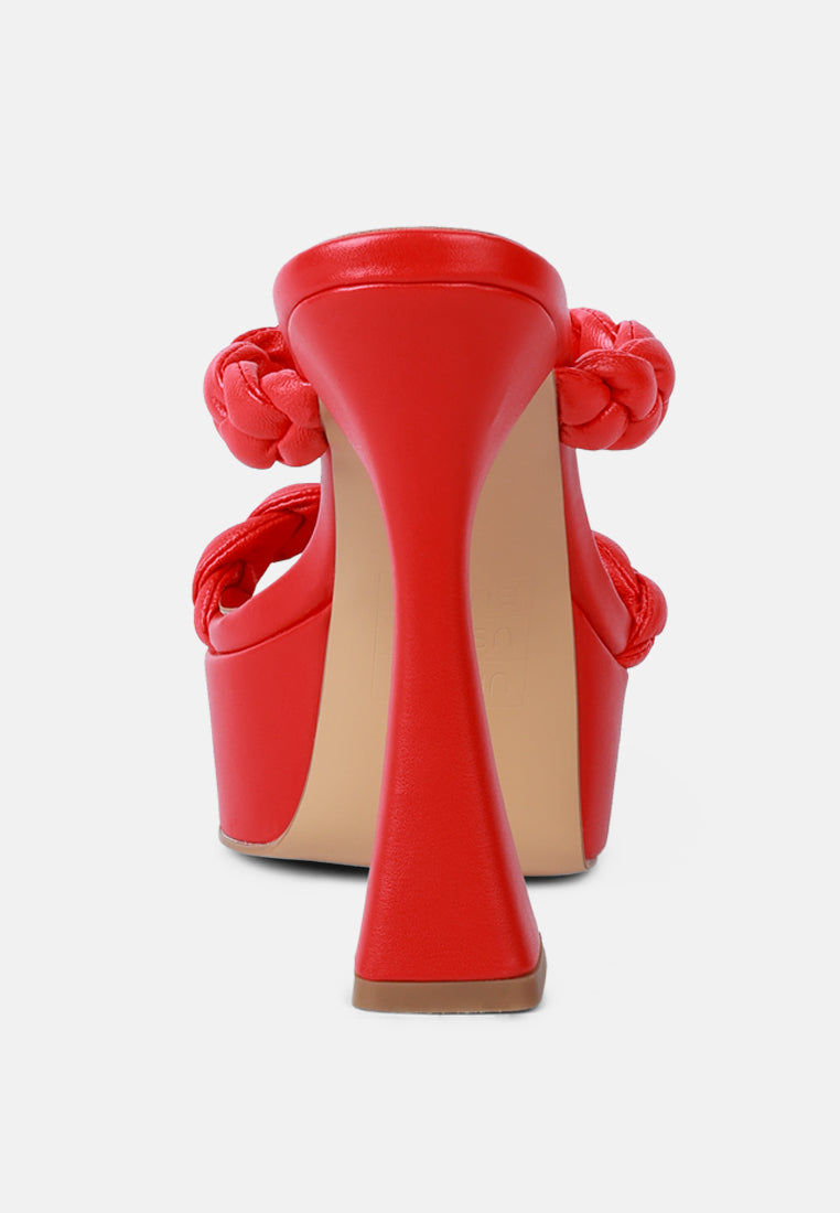 PIN-UP Red Braided High Heel Sandals-Red