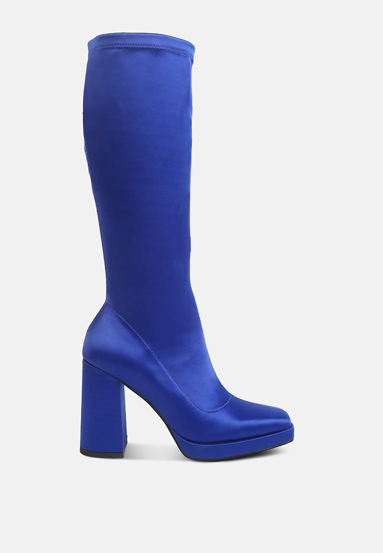 presto blue stretchable satin long boot#color_blue
