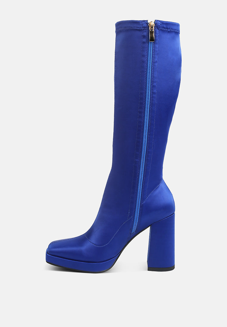 presto blue stretchable satin long boot#color_blue