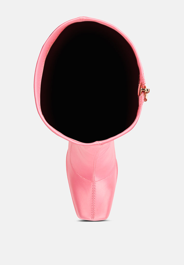 presto pink stretchable satin long boot#color_pink