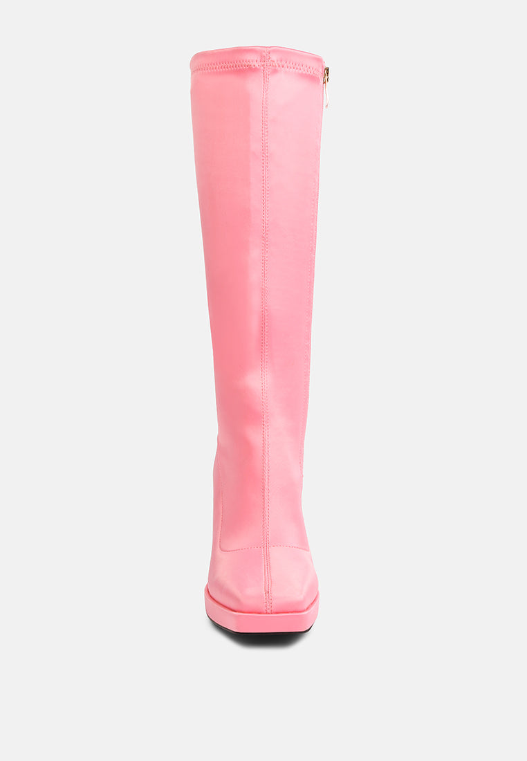 presto pink stretchable satin long boot#color_pink