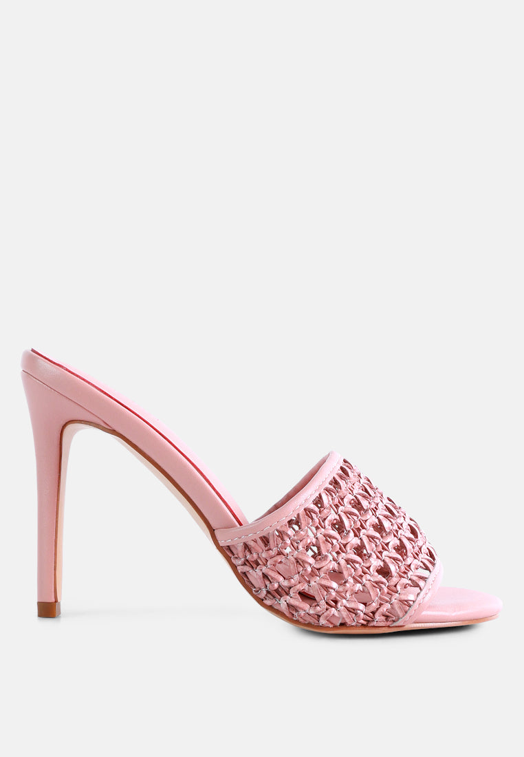 TEASE Pink Woven Heeled Slides_pink