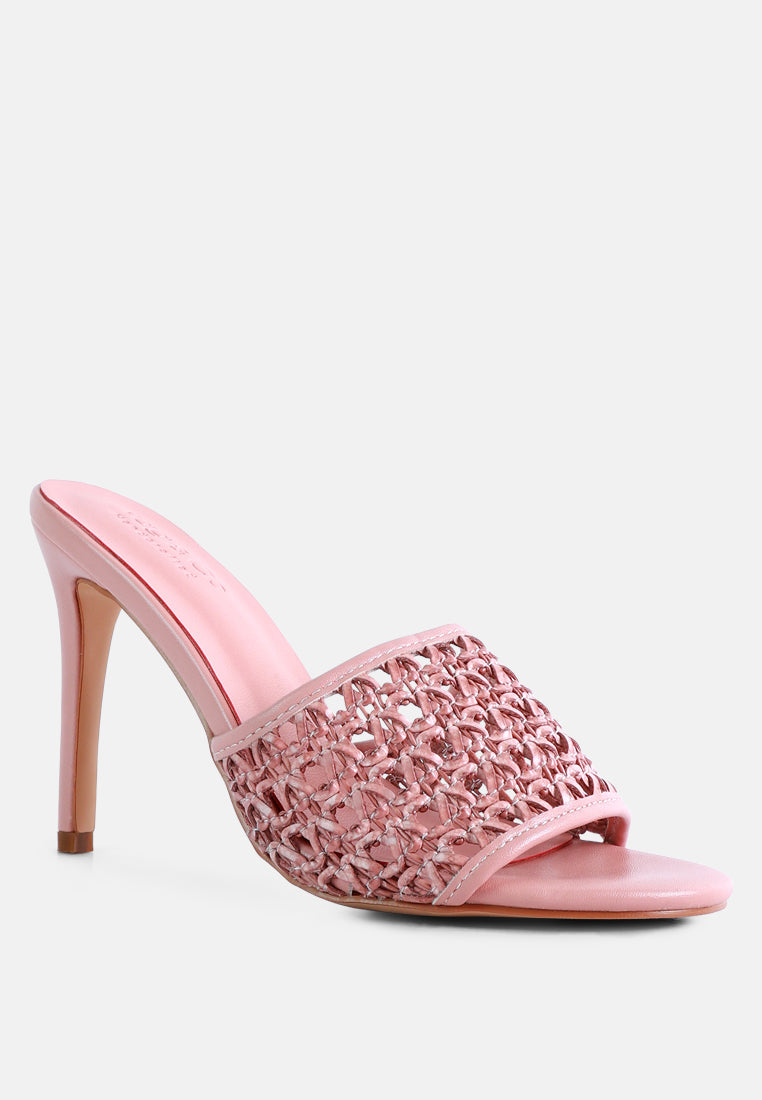 TEASE Pink Woven Heeled Slides_pink