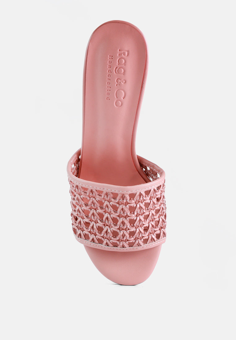TEASE Pink Woven Heeled Slides_pink