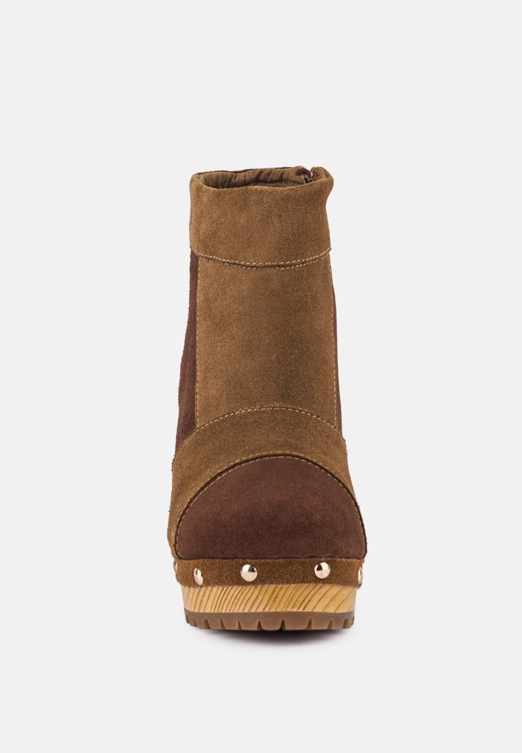 HURON Brown Fine Suede Patchwork Ankle Boots_tan-brown