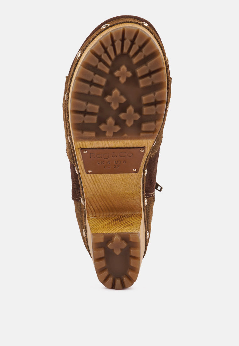 HURON Brown Fine Suede Patchwork Ankle Boots_tan-brown