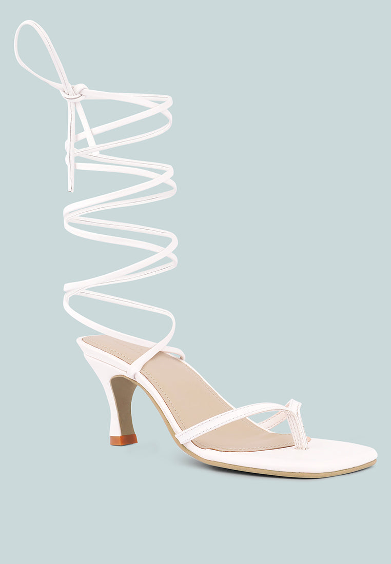 DORITA White Kitten Heel Lace Up Sandal_white