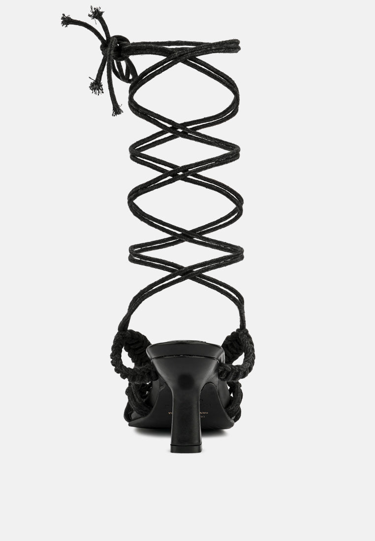 beroe latte braided handcrafted lace up sandal black