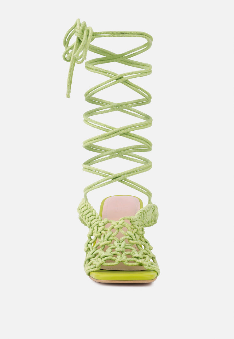 BEROE Green Braided Handcrafted Lace Up Sandal_Green