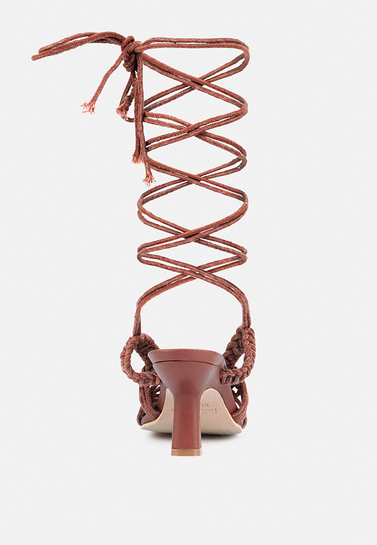 BEROE Latte Braided Handcrafted Lace Up Sandal-Mocca