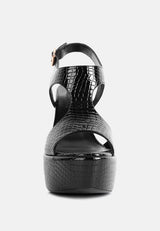 CROFT Croc High Heeled Cut Out Sandals in Black_Black