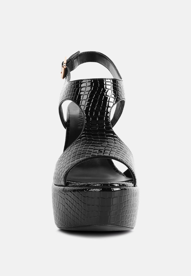 CROFT Croc High Heeled Cut Out Sandals in Black_Black