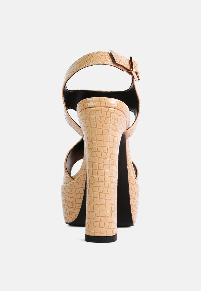 CROFT Croc High Heeled Cut Out Sandals in Taupe_Taupe