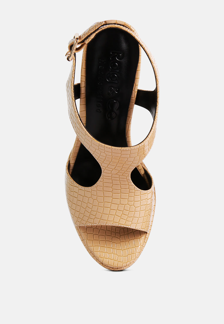 CROFT Croc High Heeled Cut Out Sandals in Taupe_Taupe