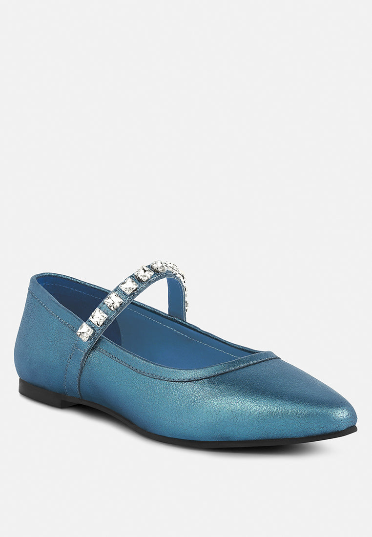 alverno blue metallic leather mary jane flats_blue