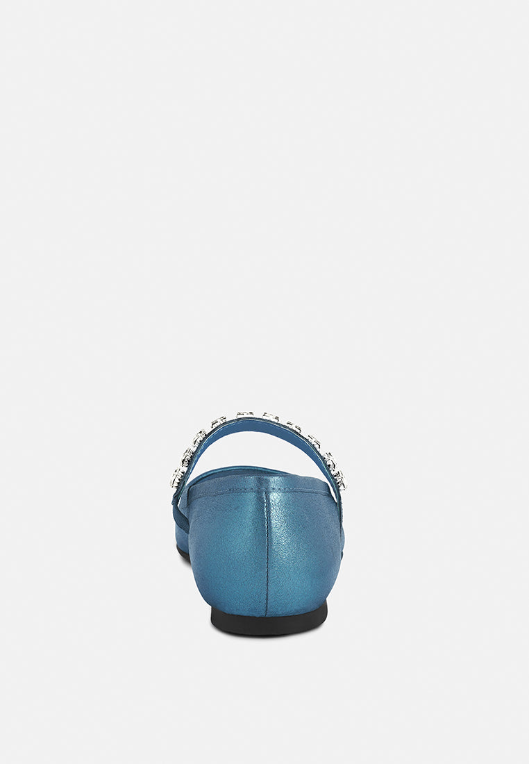alverno blue metallic leather mary jane flats_blue