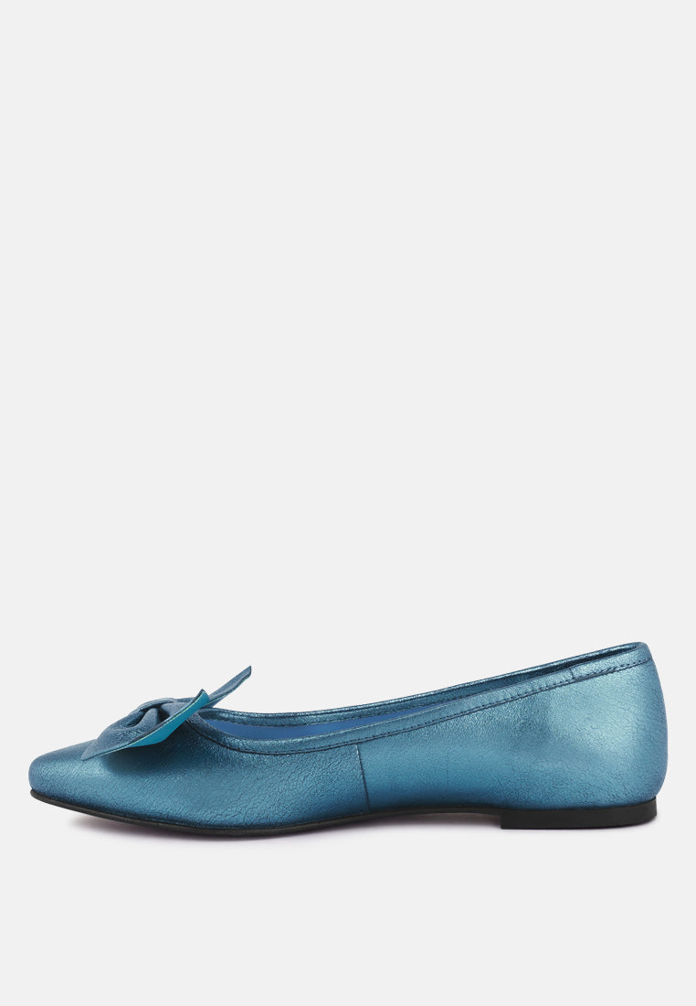 pie-tribe blue metallic big bow ballerinas_blue