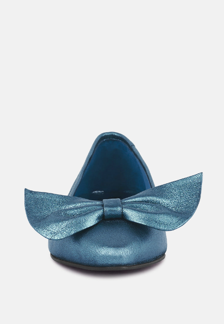 pie-tribe blue metallic big bow ballerinas_blue
