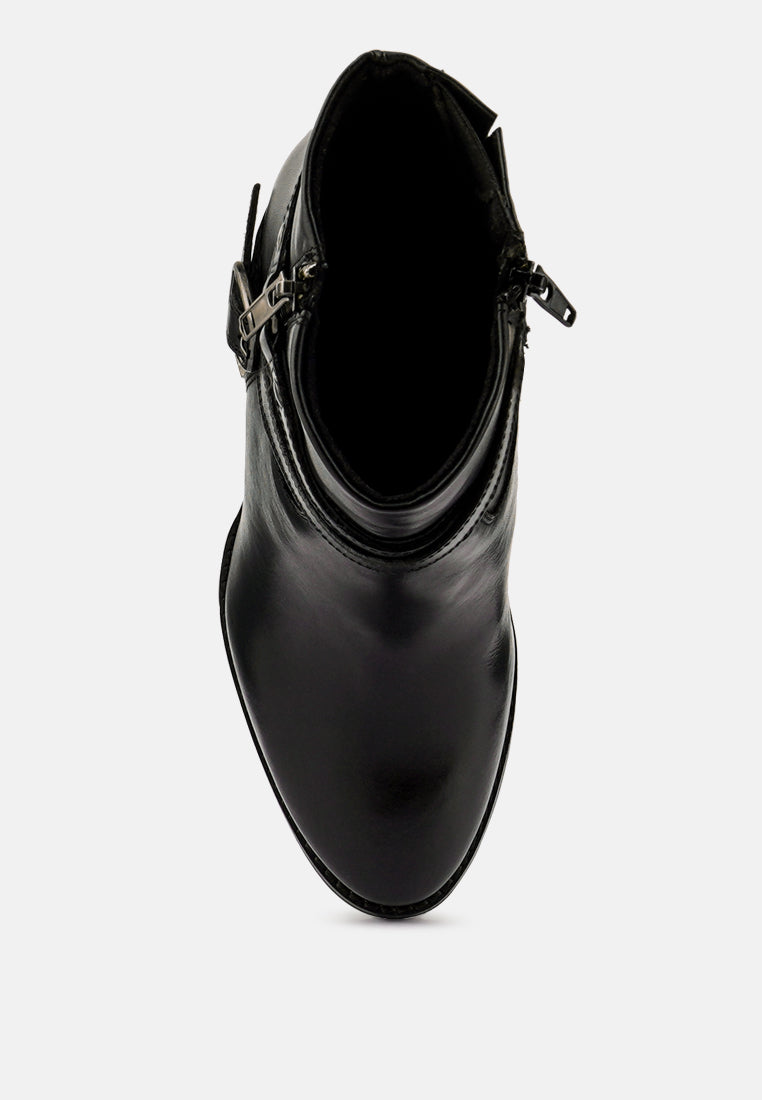 cat-track black leather heeled ankle boots_black