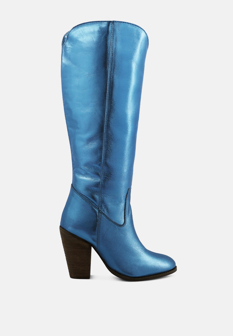 great_strom blue metallic leather calf boots#color_blue