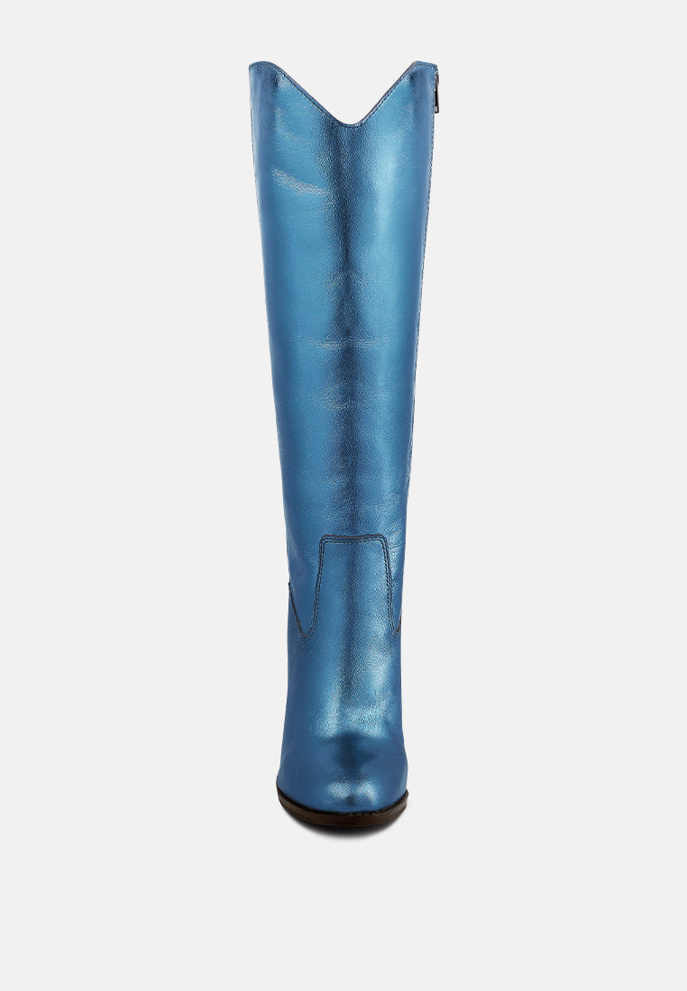 great_strom blue metallic leather calf boots#color_blue
