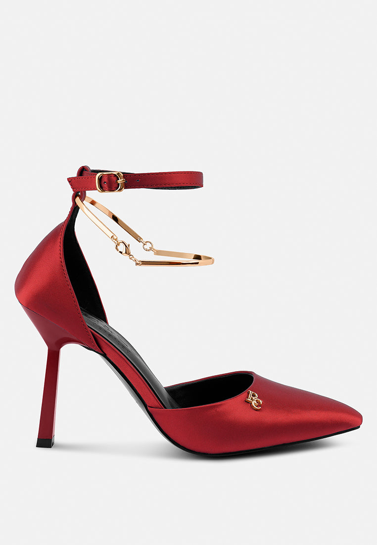 HOBNOB Satin High Heeled Anklet Sandals in Red#color_Red