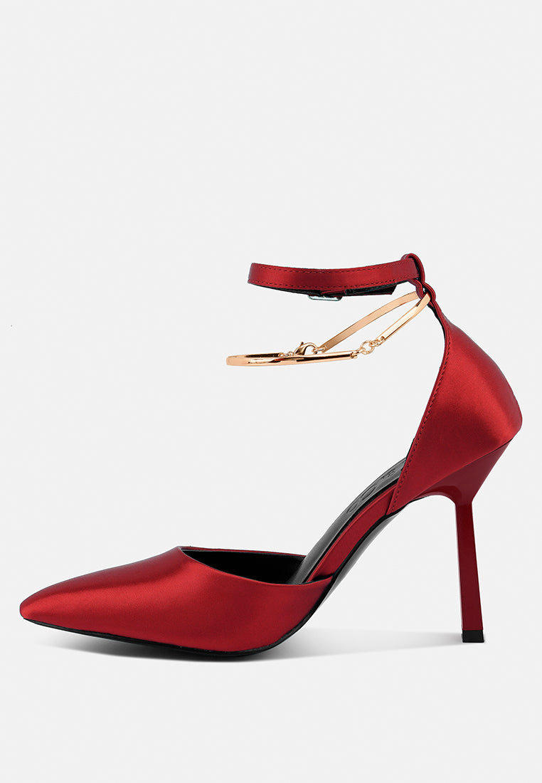 HOBNOB Satin High Heeled Anklet Sandals in Red#color_Red